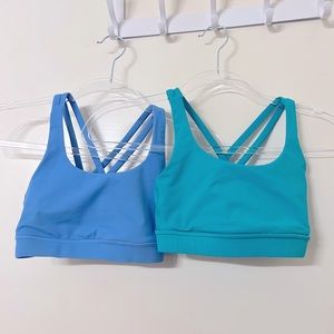 Sz 2 Lulu energy bras - teal and sky blue, set of 2
